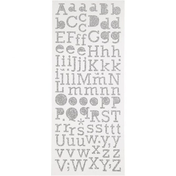 Glitter Stickers, Sheet 10X24 Cm, Silver, Letters