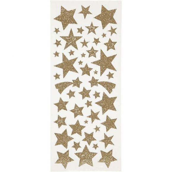 Glitter Stickers, Stars, 10X24 Cm, Gold, 2 Sheet, 1 Pack