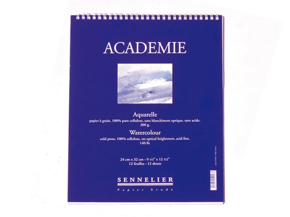Sennelier ''Académie'' Watercolour Pads, 12 Sheets, Spiral Bound, 9.5'' X 12.5''