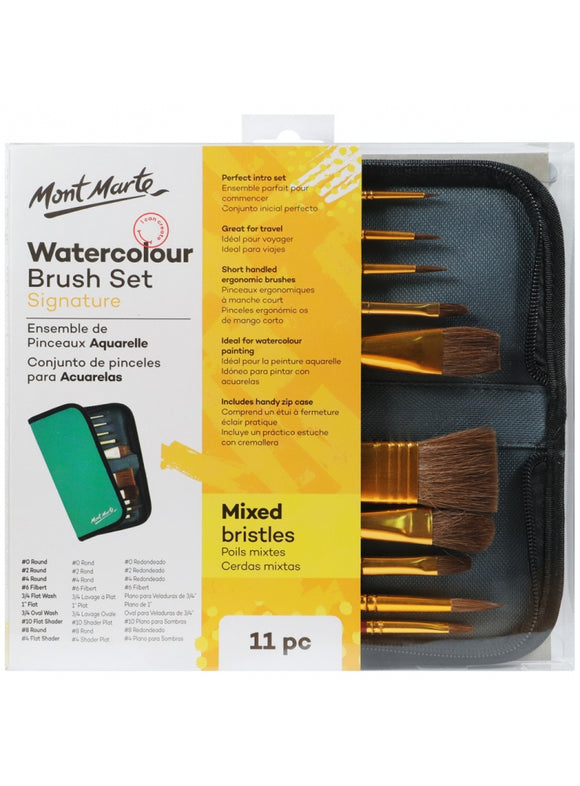 Mont Marte Mixed Bristle Brush Set Wallet 11Pce - Watercolour