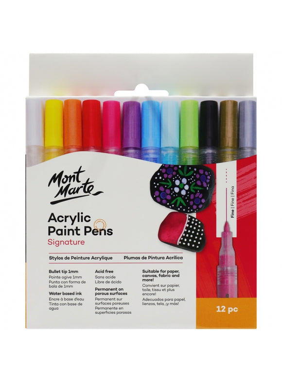 Mont Marte Signature Acrylic Paint Pens Fine Tip 1Mm (0.039In) 12Pc