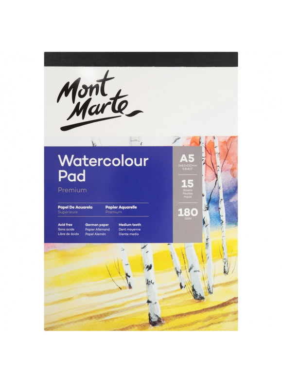 Mont Marte Premium Watercolour Pad German Paper 180Gsm A5 15 Sheet