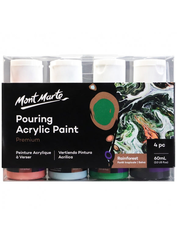 Mont Marte Premium Pouring Acrylic Paint 60Ml (2Oz) 4Pc Set - Rainforest