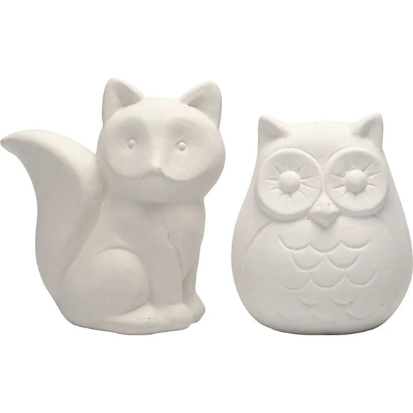 Animal Saving Banks, Owl And Fox, H: 9 Cm, White, 2 Pc/ 1 Box