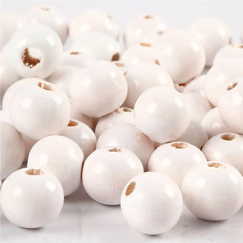 Wooden Beads, 10 Mm, 3 Mm, White, 20 G, 1 Pack, 70 Pc