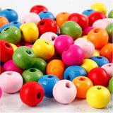 Wooden Beads Mix, Dia. 8 Mm, Hole Size 1,5-2 Mm, Assorted Colours, 16 G/ 1 Pack