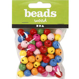 Wooden Beads Mix, Dia. 10 Mm, Hole Size 2,5-3 Mm, Assorted Colours, 22 G/ 1 Pack