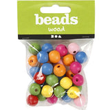 Wooden Beads Mix, Dia. 12 Mm, Hole Size 2,5-3 Mm, Assorted Colours, 22 G/ 1 Pack