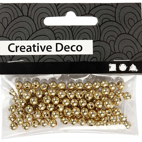 Wax Beads, Dia. 5 Mm, Hole Size 0,7 Mm, Gold, 100 Pc/ 1 Pack