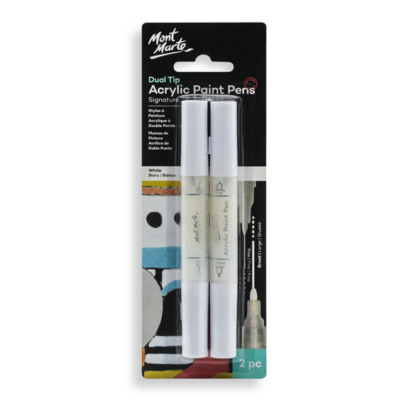 Mont Marte Acrylic Paint Pens Dual Tip White 2Pc