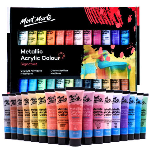 Mont Marte Premium Metallic Acrylic Paint Set 24Pc X 36mL