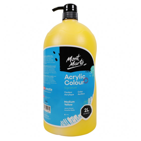 Mont Marte Signature Acrylic Colour 2 Litre (67.6Oz) Pump - Medium Yellow