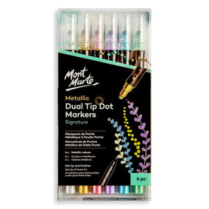 Mont Marte Metallic Markers Dual Tip Dot 6Pc