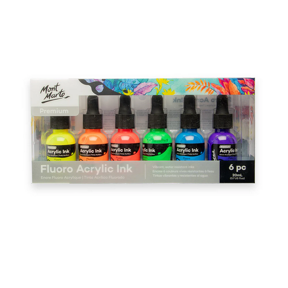 Mont Marte Fluoro Acrylic Ink 6pc x 20ml