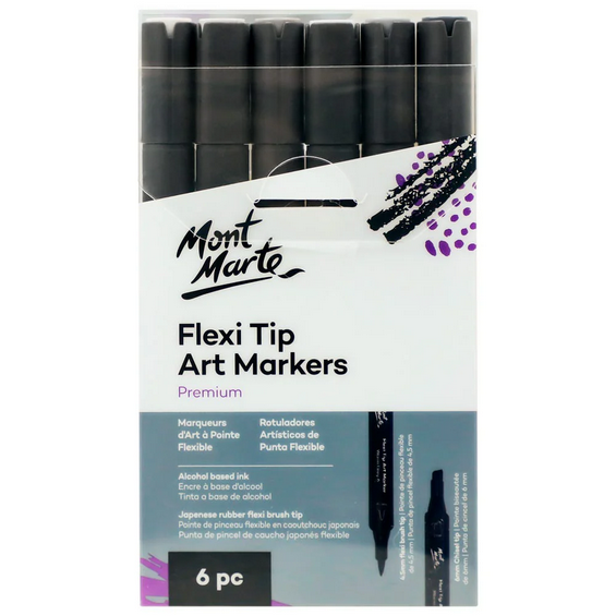 Mont Marte Flexi Tip Alcohol Art Markers 6Pc - Grey Tones