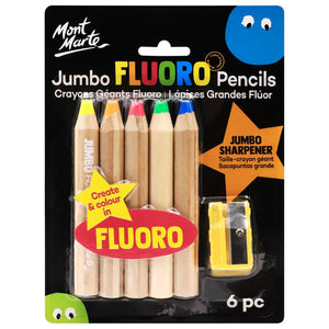 Mont Marte Jumbo Neon Pencils With Sharpener 6Pc