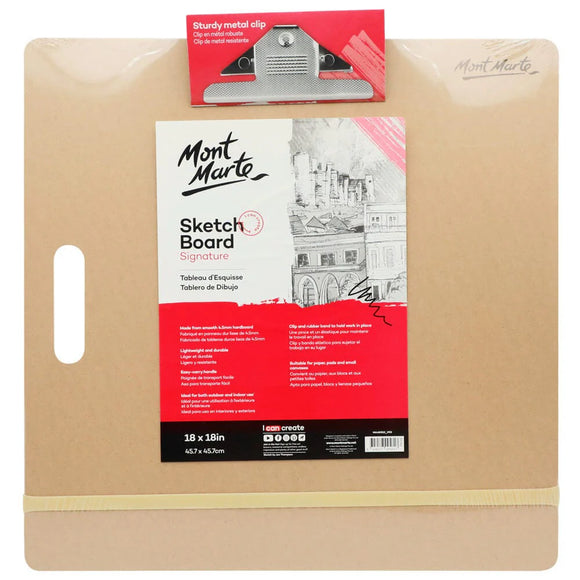 Mont Marte Sketch Board With Clips Medium 45.5 X 45.5Cm (18 X 18In)