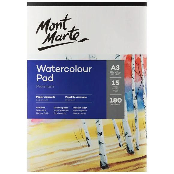 Mont Marte Watercolour Pad German Paper 180Gsm A3 15 Sheet