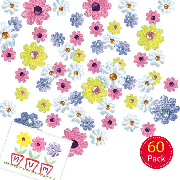 Self-Adhesive Satin Gem Flowers (Pack Of 60)