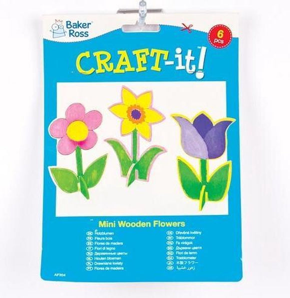Mini Wooden Flowers (Pack Of 6)