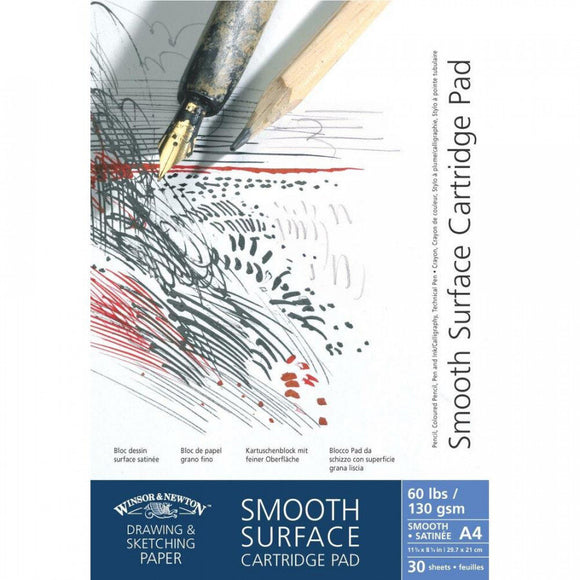 Winsor & Newton Smooth Surface Drawing Pad, A4 [Gummed] [130 Gsm/60 Lb] 30 Sheets