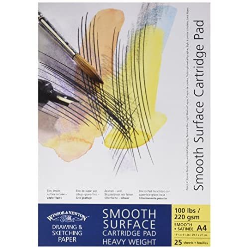 Winsor & Newton Smooth Surface Heavyweight Drawing Pad, A4 [Gummed] [220Gsm/100Lb] 25 Sheets