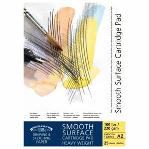Winsor & Newton Smooth Surface Heavyweight Drawing Pad, A2 [Gummed] [220Gsm/100Lb] 25 Sheets