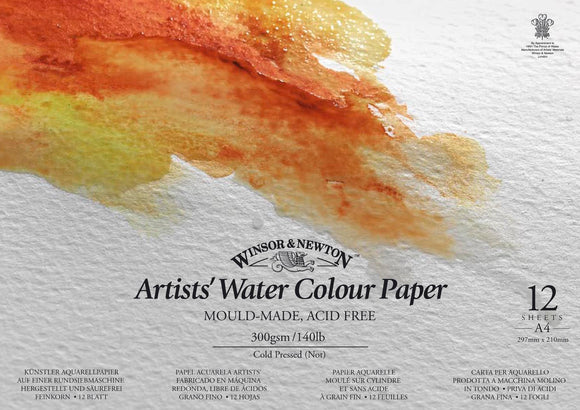Winsor & Newton Artists' Water Colour Paper Pad, Spiral, 14X10 [300Gsm/140Lb] 12 Sheets