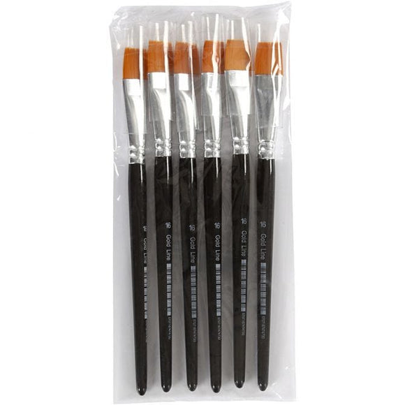 Gold Line Brushes, Size 16 , W: 17 Mm, Flat, 6Pc