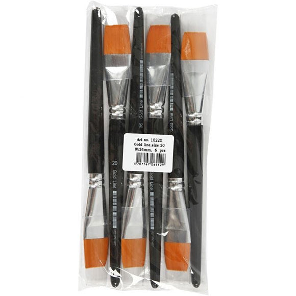 Gold Line Brushes, Size 20 , W: 24 Mm, Flat, 6Pc