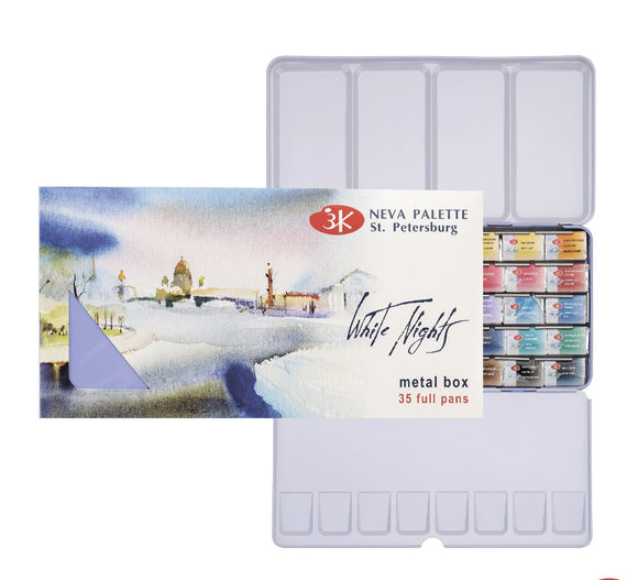 White Nights Artists' Watercolor 35 Pan Set, Metal Box