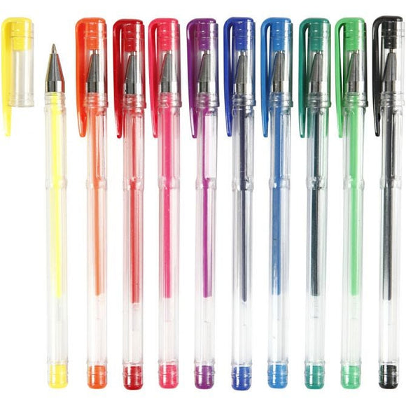 Gel Pens, 10 Asstd, Asstd Colours