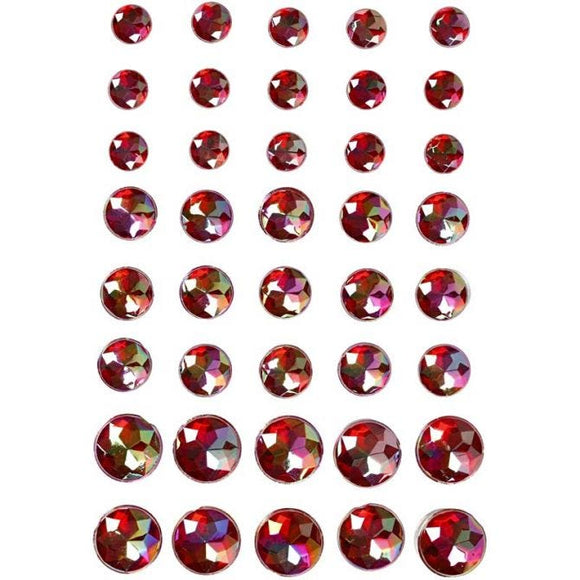 Rhinestones, Size 6+8+10 Mm, Red, Copenhagen, 40 Assorted