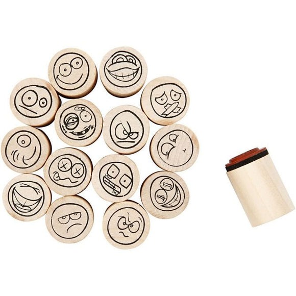 Deco Art Stamps, Wood Mounted Rubber Stamps, D: 20 Mm, H: 26 Mm, Smiley, 15 Asstd Designs