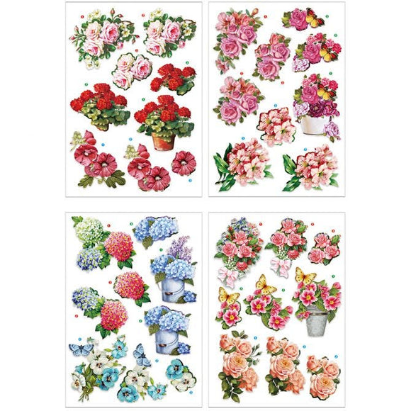 3D Decoupage Motifs, Flowers, 21X30 Cm, 4 Sheet, 1 Pack