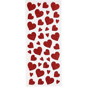 Glitter Stickers, Sheet 10X23 Cm, Red, Hearts, 2Sheet