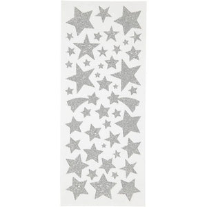 Glitter Stickers, Stars, 10X24 Cm, Silver, 2 Sheet, 1 Pack