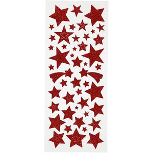 Glitter Stickers, Stars, 10X24 Cm, Red, 2 Sheet, 1 Pack