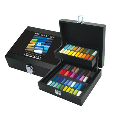 Sennelier Set Of 60 Half Size Soft Pastels In 2 Tiered Black Laquered Wooden Box