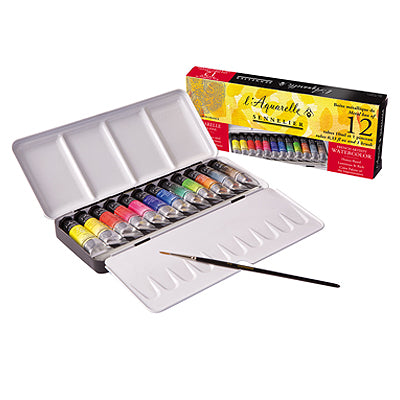 Sennelier Classic Watercolour 12 Tubes 10Ml-0.33 Fl Oz Metal Box + 1 Brush