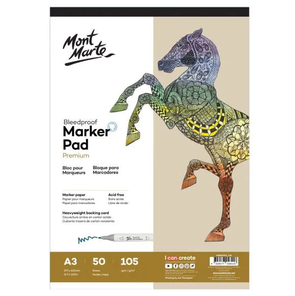 Mont Marte Bleedproof Marker Pad 105Gsm A3 50 Sheets