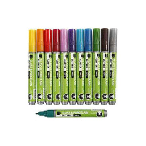 Glass & Porcelain Pens, Line Width: 2-4 Mm, 12 Pcs, Asstd Colours