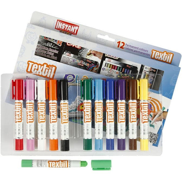 Playcolor Textile Marker, L: 14 Cm, Assorted Colours, 12 Pc, 5 G