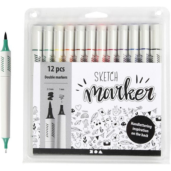 Sketch Marker, Line Width: 1+2-5 Mm, Assorted Colours, 12 Pc, 1 Pack