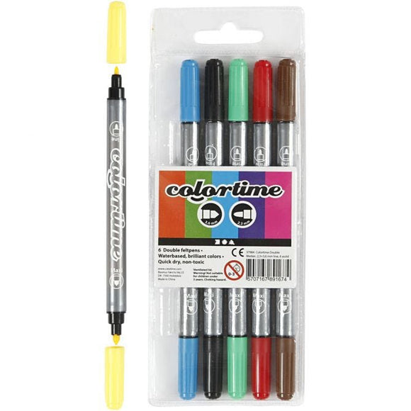 Colortime Double Marker, Line 2.3+3.6 Mm, Standard Colours, 6 Pc, 1 Pack