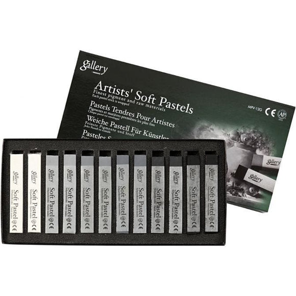 Gallery Soft Pastel Set, L: 6.5 Cm, 10 Mm, Grey, 12 Pc, 1 Pack