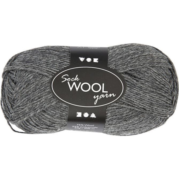Sock Yarn, L: 200 M, Dark Grey, 50 G, 1 Ball
