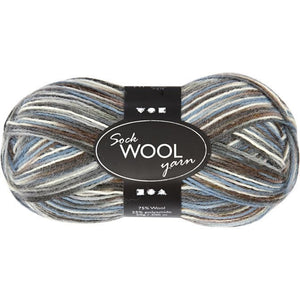 Sock Yarn, L: 200 M, Blue/Grey Harmony, 50 G, 1 Ball