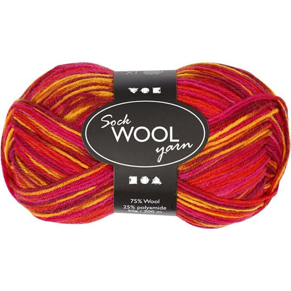 Sock Yarn, L: 200 M, Red/Orange Harmony, 50 G, 1 Ball