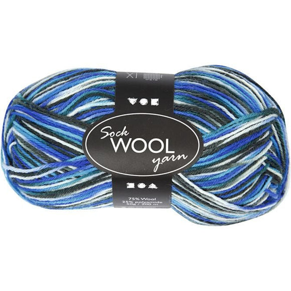 Sock Yarn, L: 200 M, Blue/Turkis Harmony, 50 G, 1 Ball
